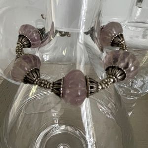 Antique Lavender Glass and Silver Beaded Bracelet